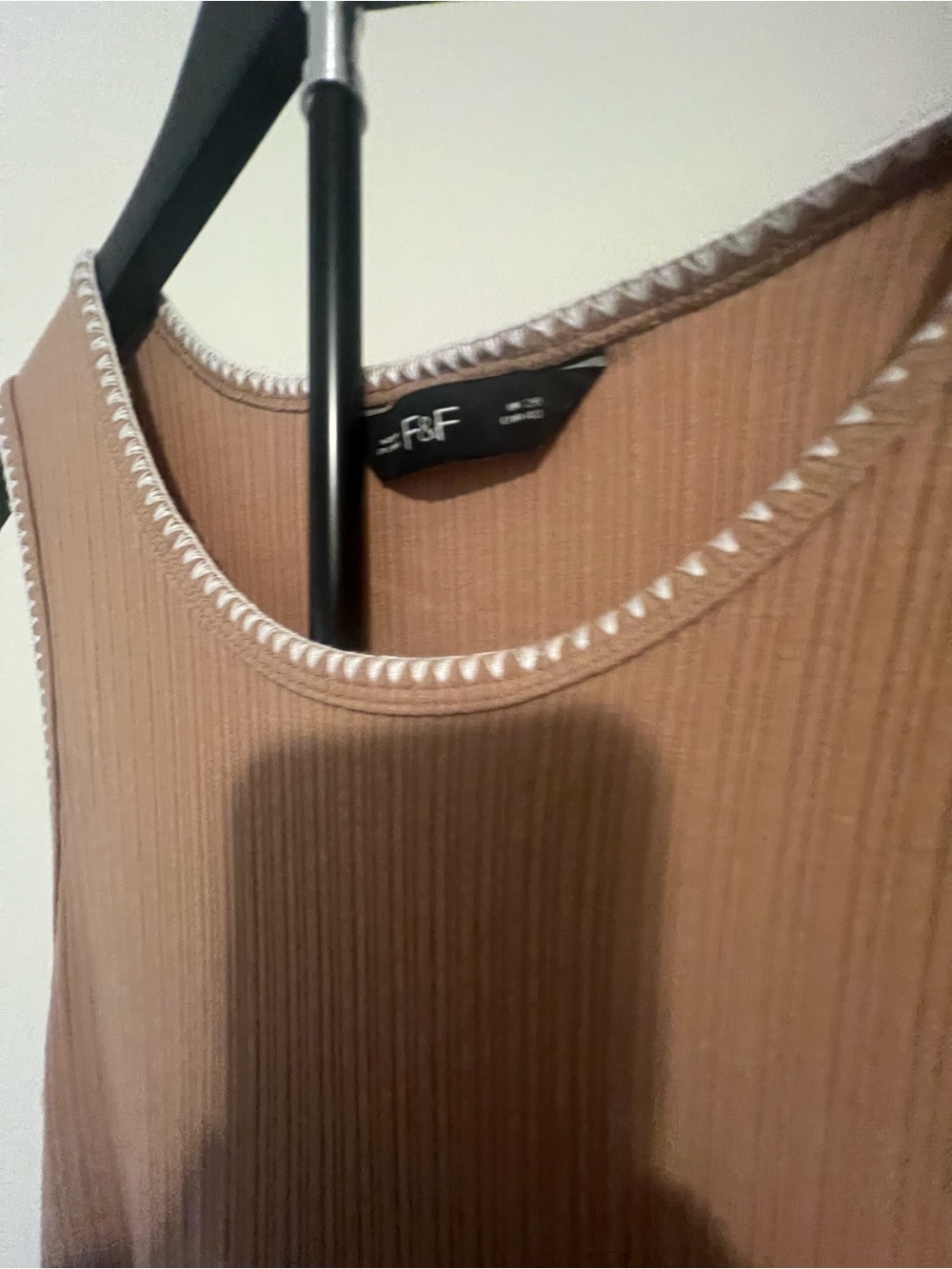 F&F Ribbed Brown Tank Top with White Contrast Trim